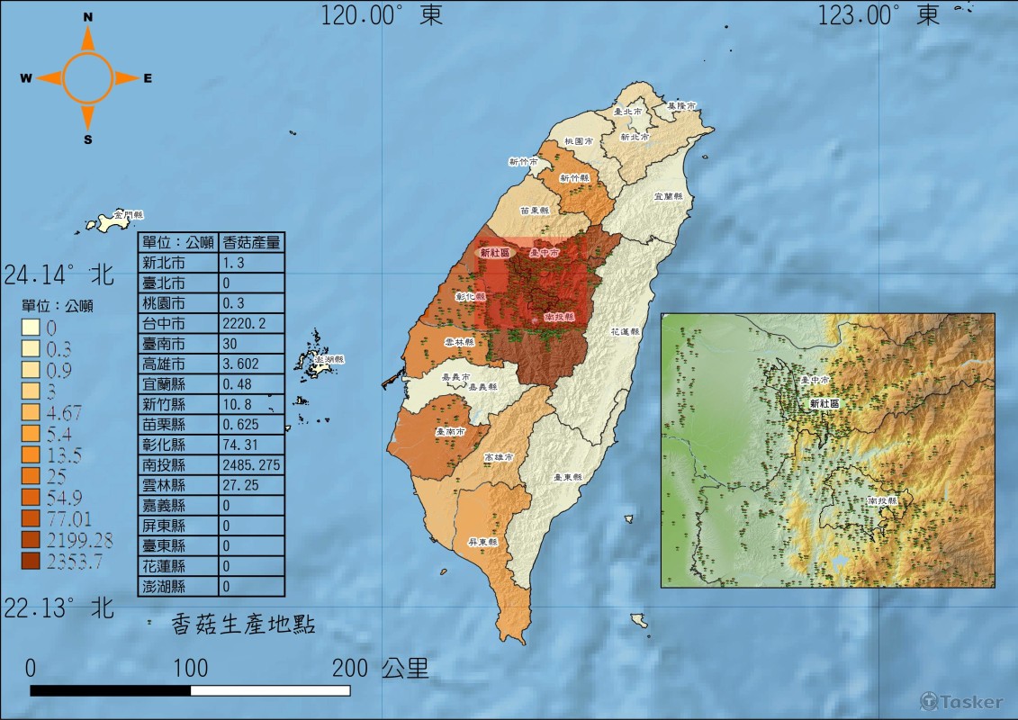 全臺香菇產量圖
