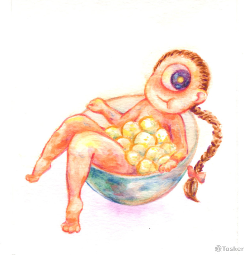 獨眼妖怪與包子_水性色鉛筆