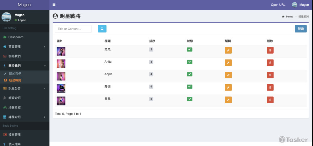 Mugen官方網站後台