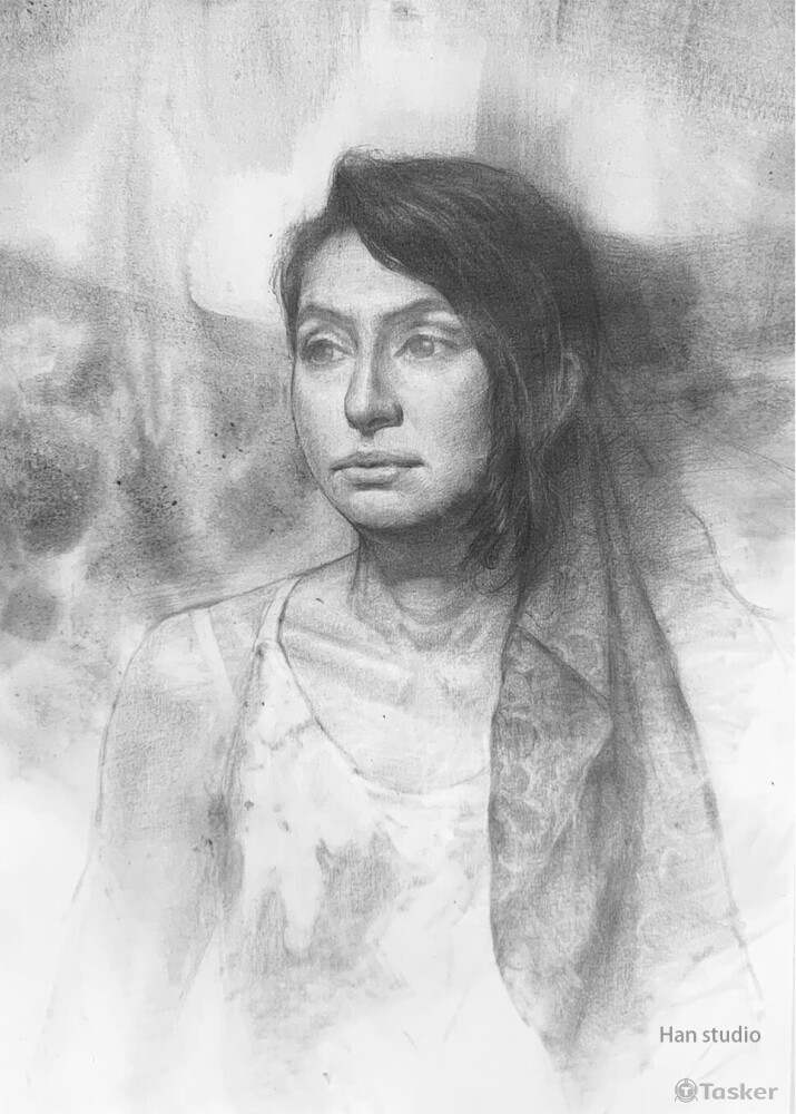 人像模特寫生作品，這張在背景刷一些流動效果