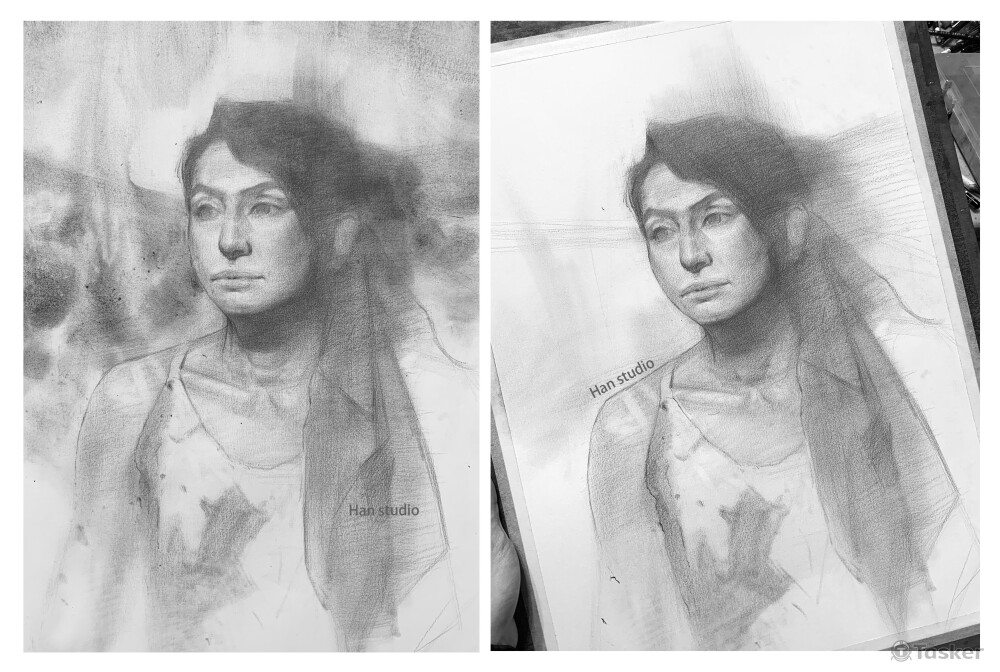 人像寫生過程一些思考，先確定主要焦點區，再推敲旁邊物件需要的強度以及做多少