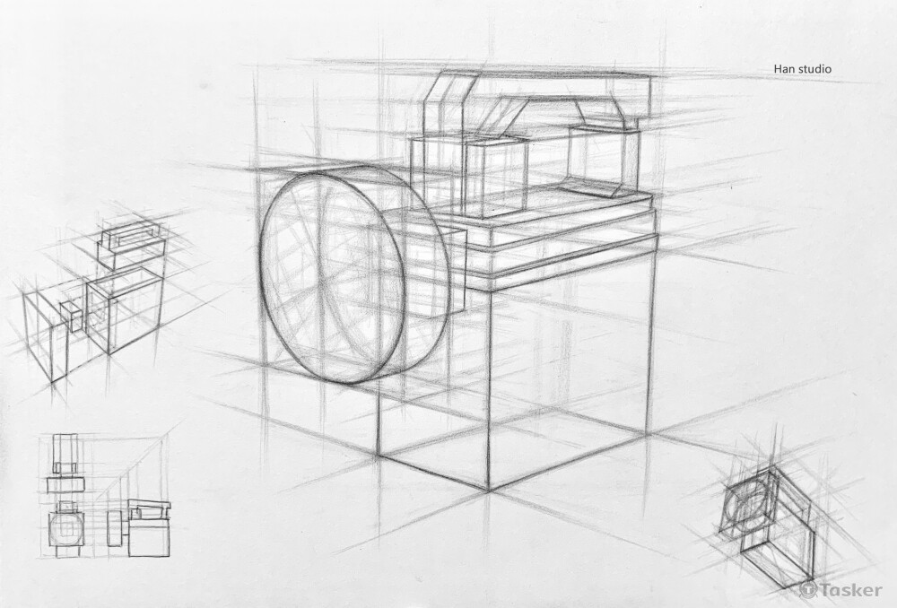 方形結構素描，了解比例之後可以自由轉動角度