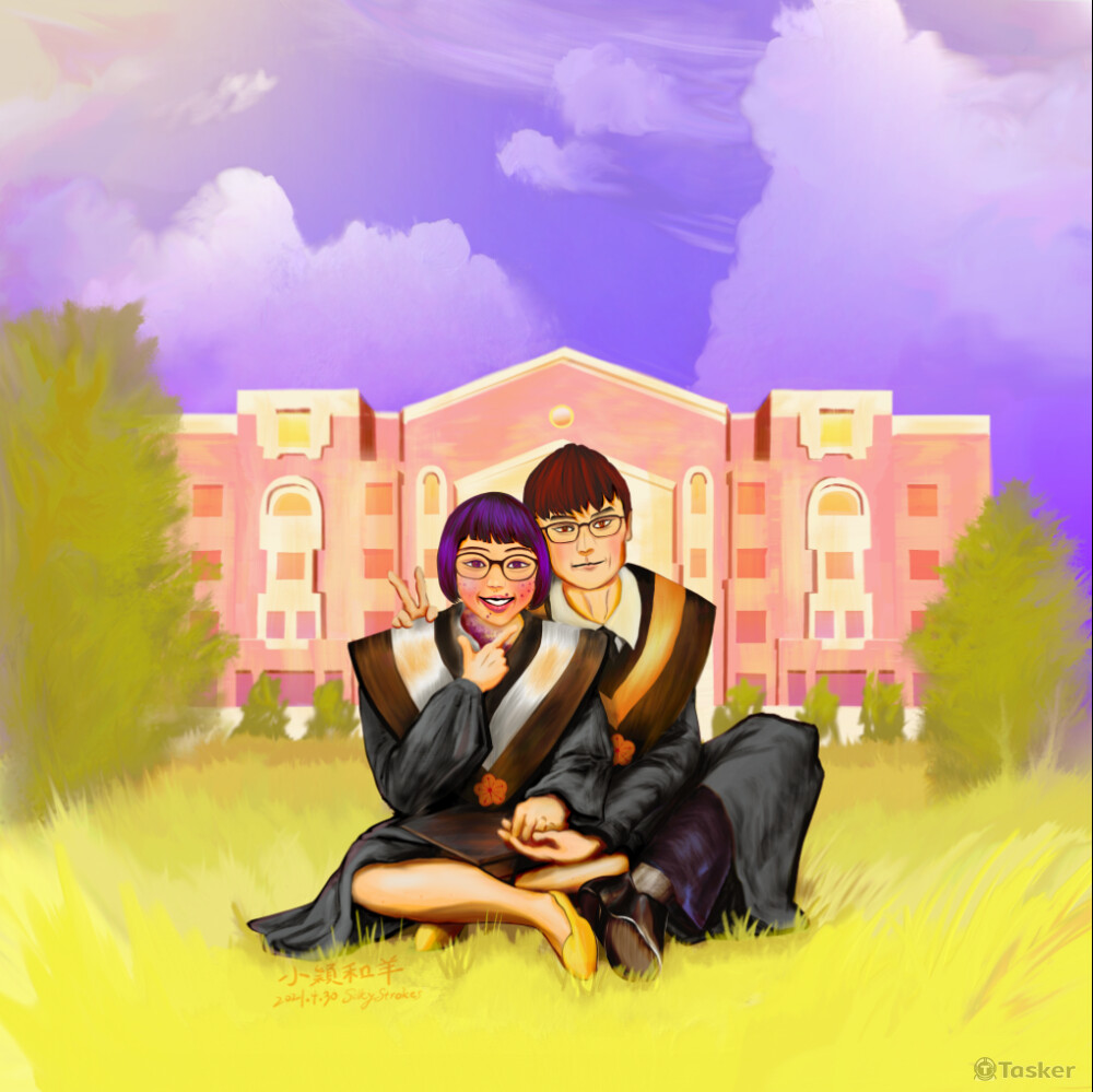台大朋友沒時間拍畢業照，於是委託一張與伴侶的風景畫