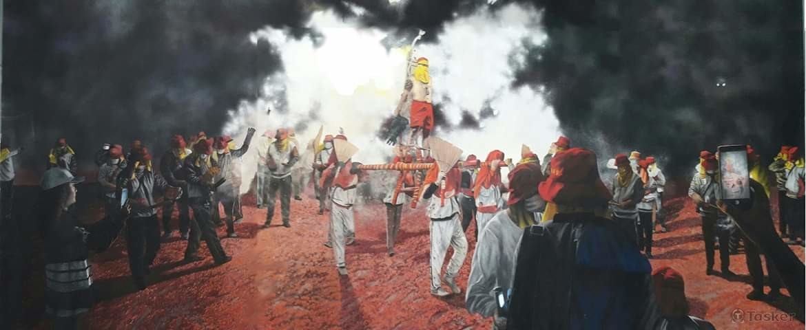 參與多次畫展-超大持寸砂畫-炸寒單-名師朱國富