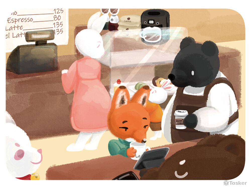 熊咖咖啡品牌概念插畫