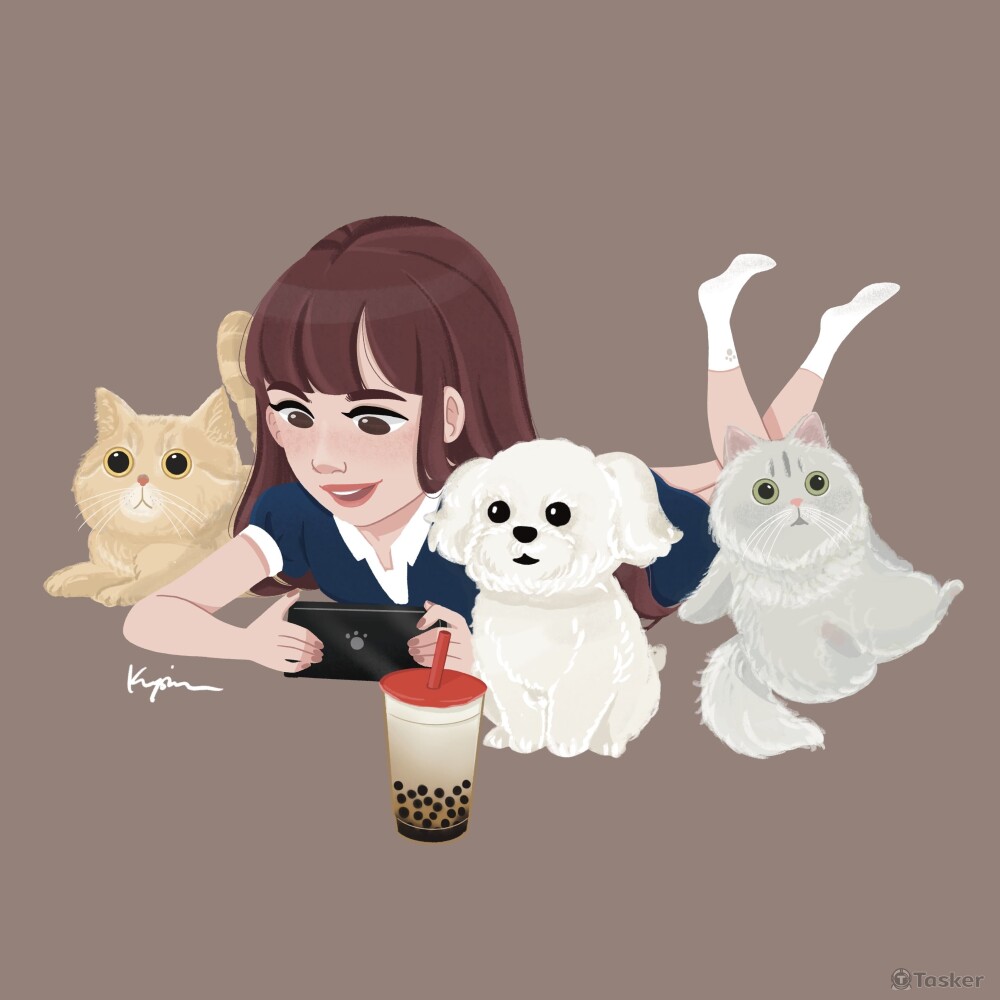 個人+毛孩似顏繪(正常比例版)