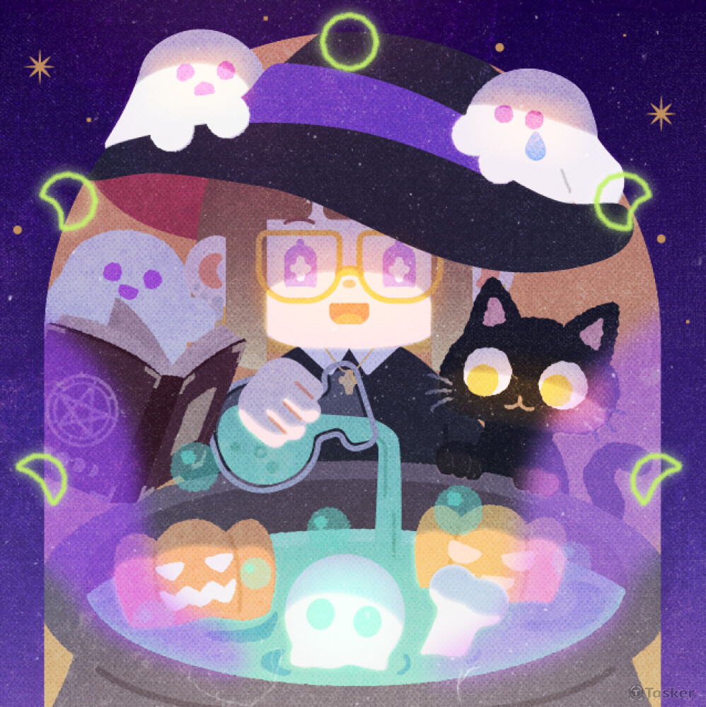 貓咪、Q版人物、魔法