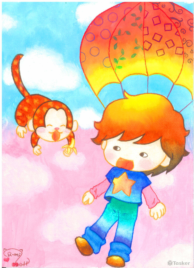 手繪插畫-夢想熱氣球