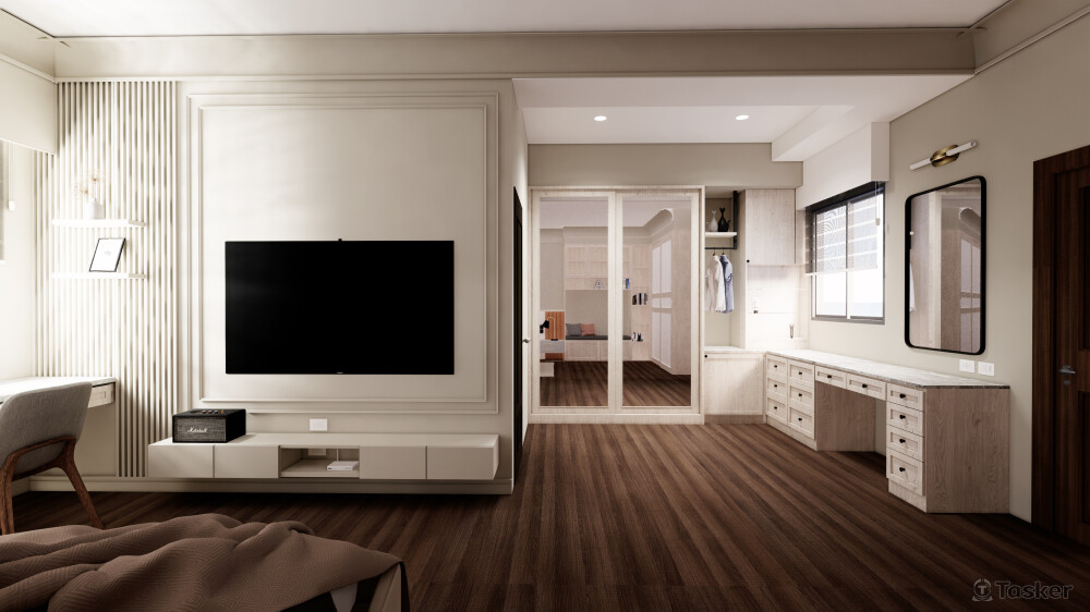 主臥電視牆-輕法式風格-3D渲染