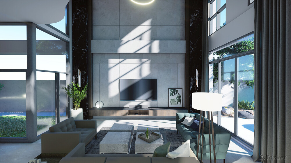 客廳-電視牆設計-3D渲染