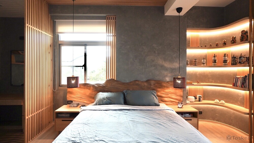 業主想以涵碧樓的風格作為發想，於是採用檜木來設計