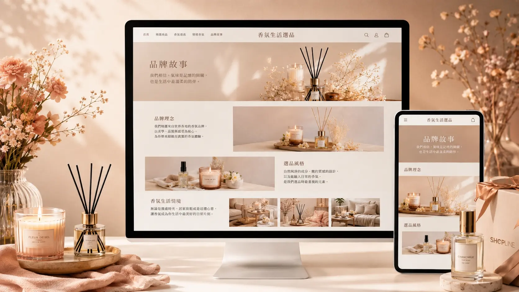 依系列分類的商品頁，含擴香、蠟燭、噴霧與禮盒組