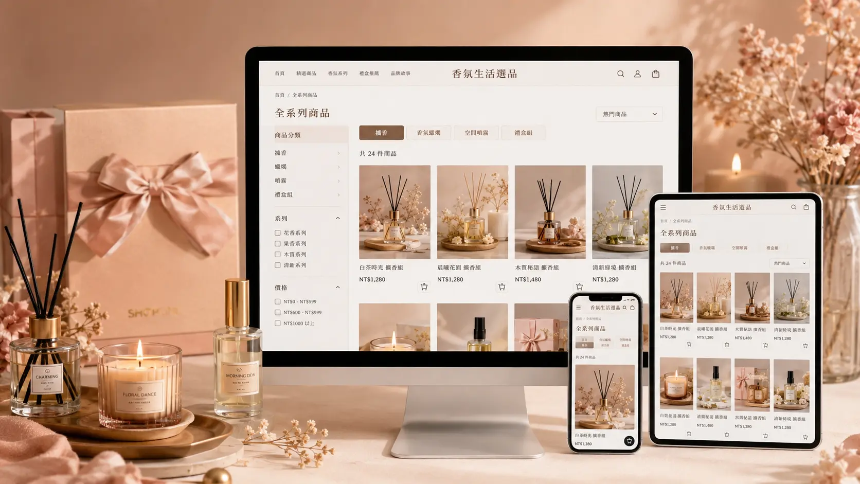 禮盒專區，整合節慶禮盒、生日禮、婚禮小物與企業贈禮