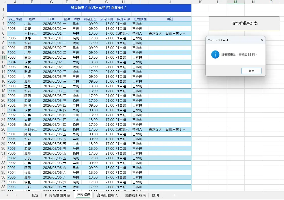 班表結果
