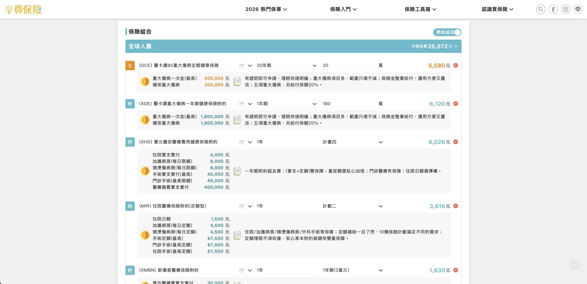 保單組合器 - 商品細項