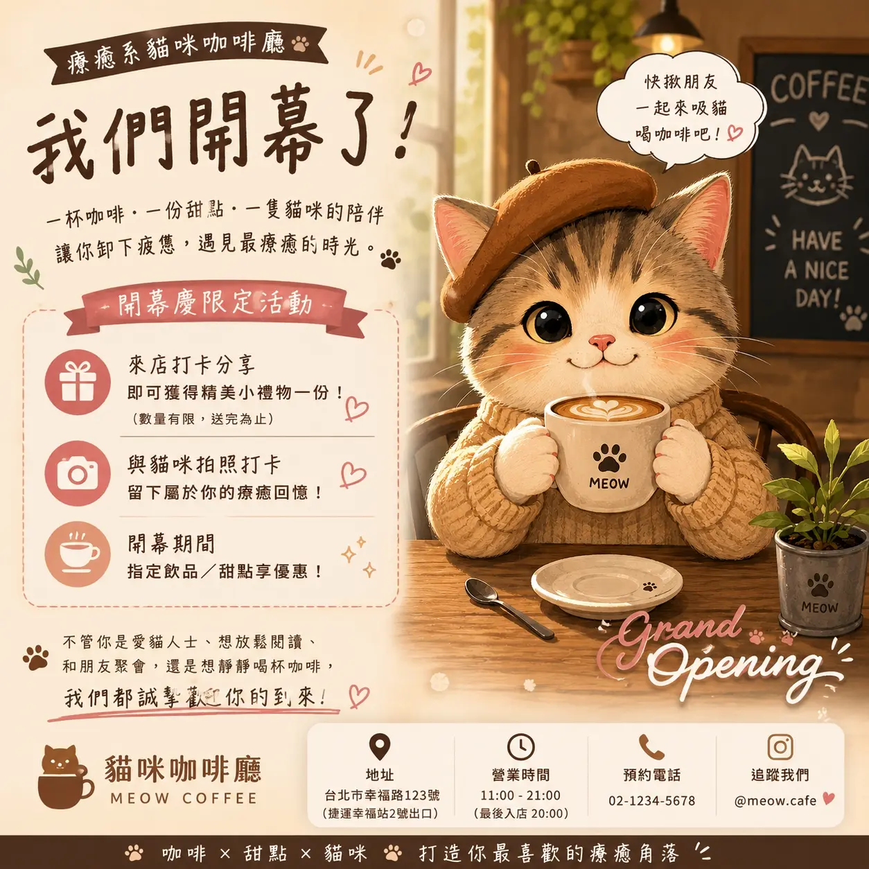 療癒系貓咪咖啡廳開幕慶活動海報