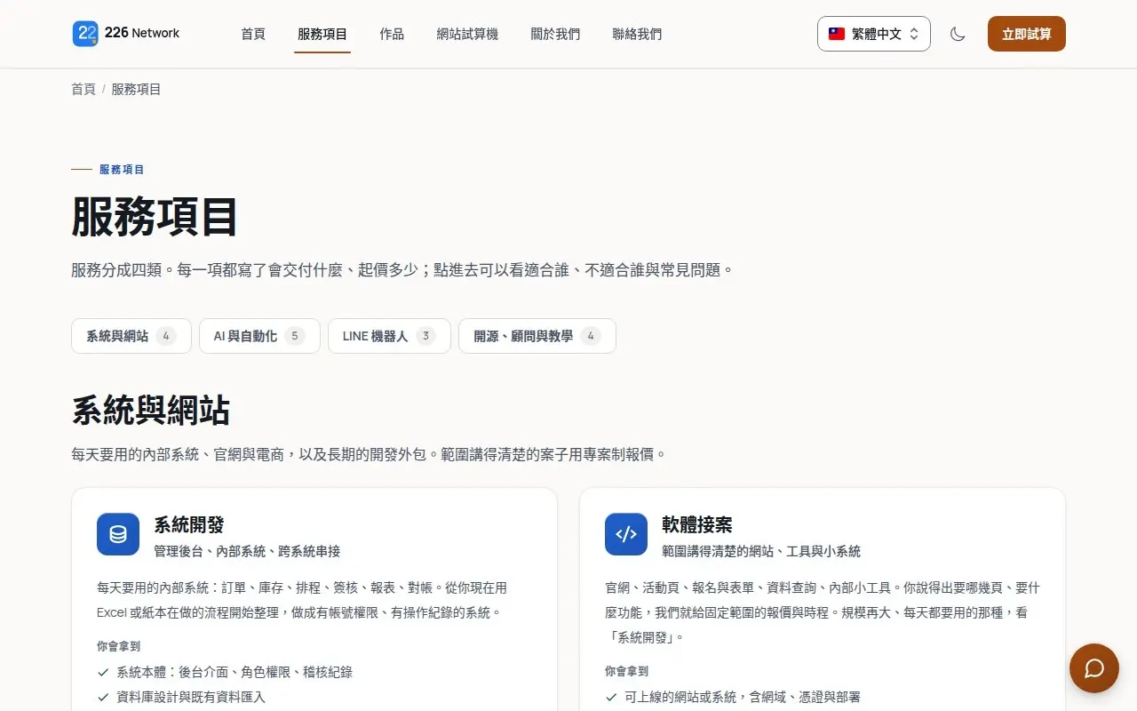 服務項目：16 項服務與適用對象