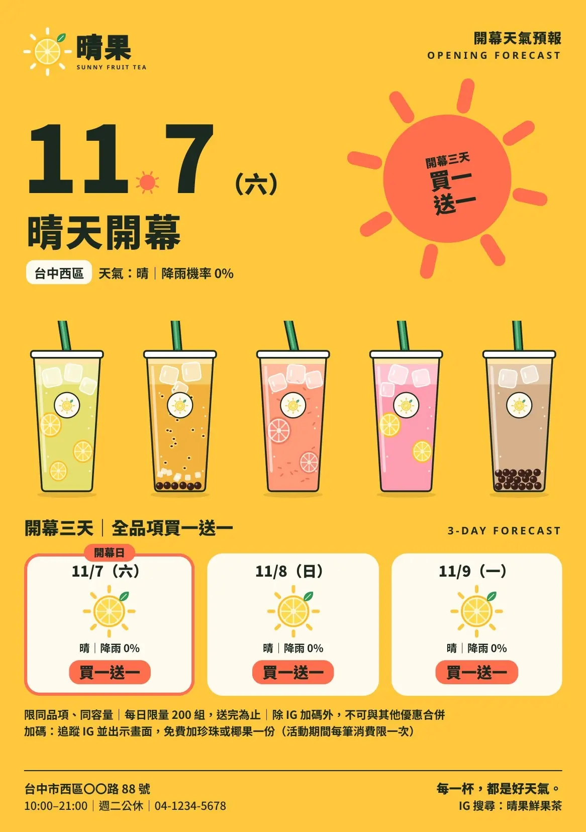 DM 正面：三天天氣卡、活動辦法和加碼