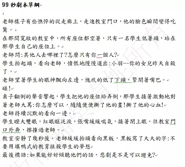 99秒~30分鐘劇本撰寫