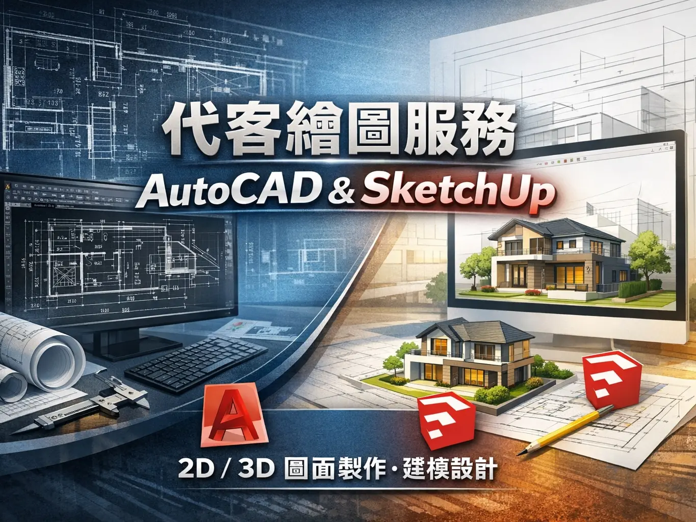 平面圖施工圖sketchup建模渲染