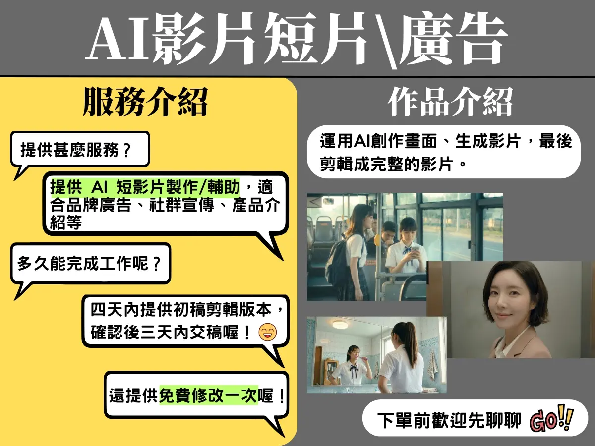 AI影片： 短片\廣告